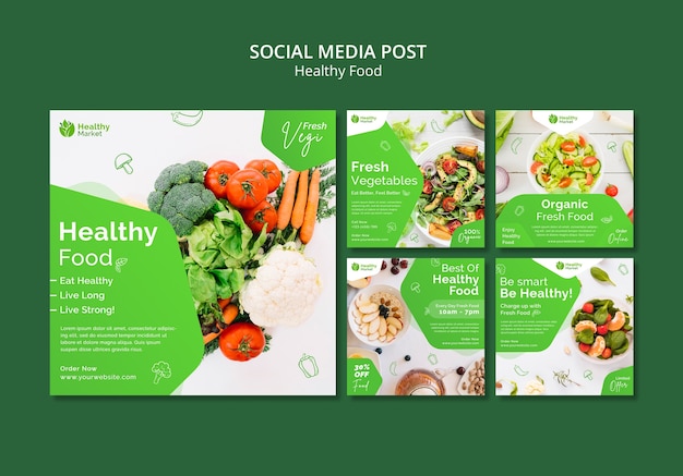 Modèle de publication instagram de nourriture saine de conception plate