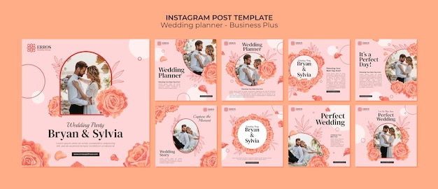 Modèle de publication instagram de planificateur de mariage design plat