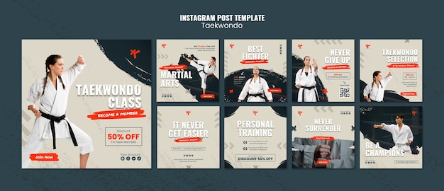 PSD gratuit modèle de publication instagram de pratique de taekwondo