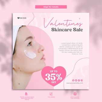 Modèle de publication instagram de produits de soin de la peau pour la saint-valentin