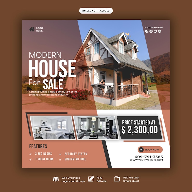 PSD gratuit modèle de publication instagram de propriété de maison immobilière ou de bannière de médias sociaux