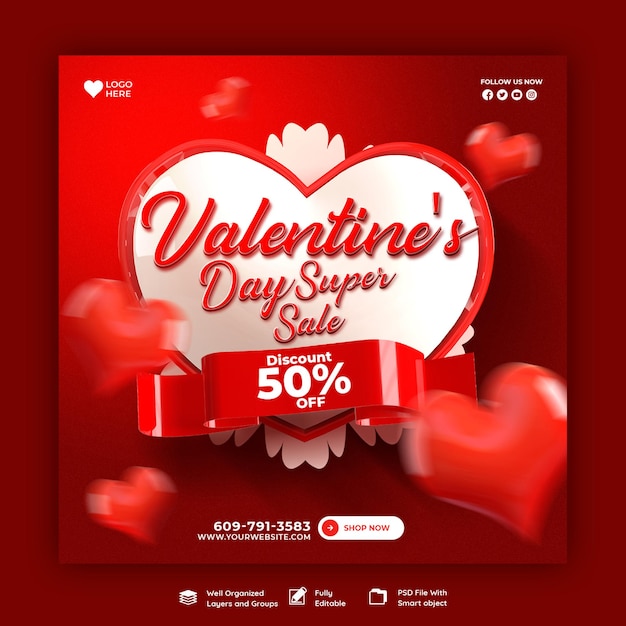 Modèle De Publication Sur Instagram Ou Sur Les Réseaux Sociaux Pour La Vente à Prix Réduit De La Saint-valentin