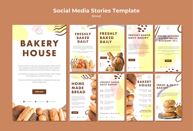 PSD gratuit modèle de publication de médias sociaux boulangerie quotidienne fraîchement cuite