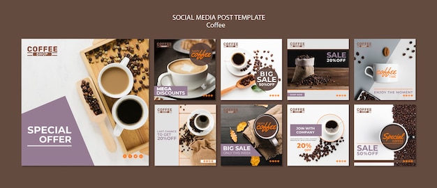 PSD gratuit modèle de publication de médias sociaux de café