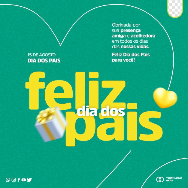 PSD gratuit modèle de publication sur les médias sociaux célébration de la fête des pères heureuse feliz dia dos pais au brésil