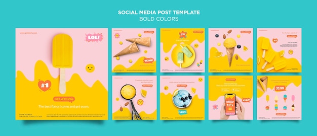 Modèle de publication de médias sociaux concept de couleurs audacieuses