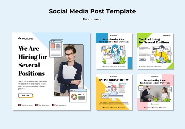 Modèle de publication sur les médias sociaux de concept de recrutement