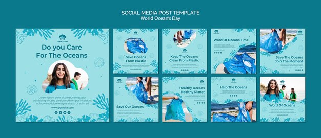 Modèle de publication sur les médias sociaux de la journée mondiale de l'océan