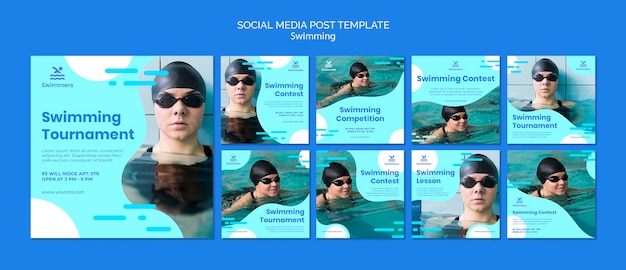 PSD gratuit modèle de publication de médias sociaux de natation