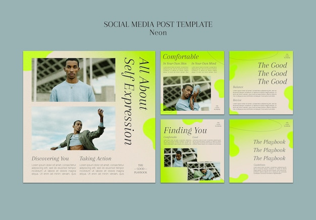Modèle de publication de médias sociaux néon concept de diversité