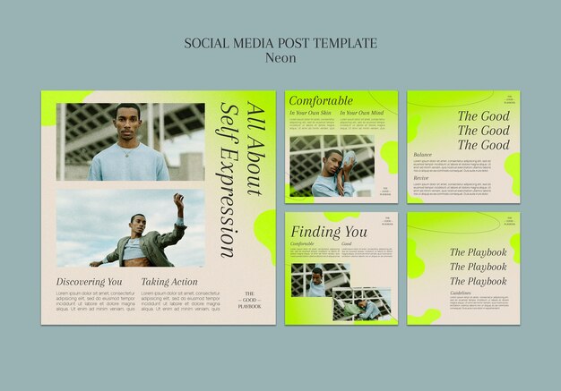 Modèle de publication de médias sociaux néon concept de diversité