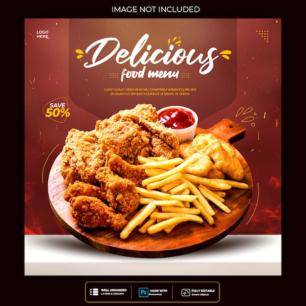 PSD gratuit modèle de publication sur les médias sociaux pour le restaurant fastfood burger