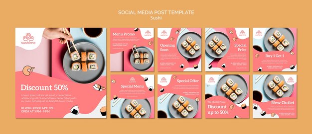 Modèle de publication de médias sociaux de sushi