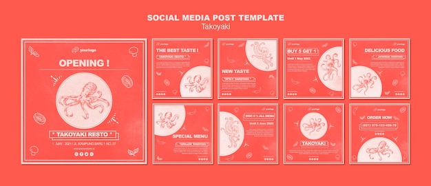 PSD gratuit modèle de publication de médias sociaux de takoyaki