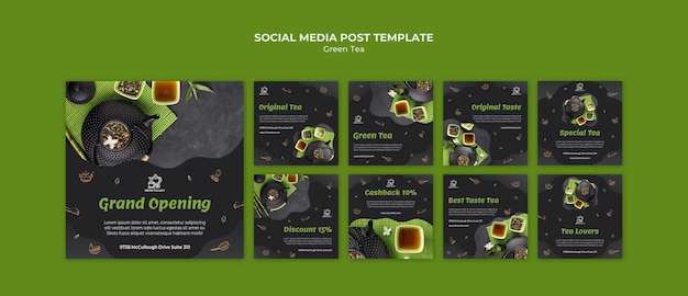 Modèle de publication sur les médias sociaux de thé vert