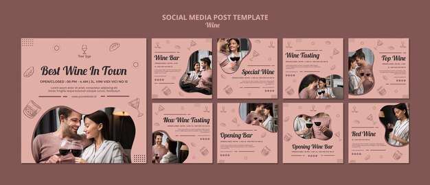 Modèle de publication de médias sociaux de vin