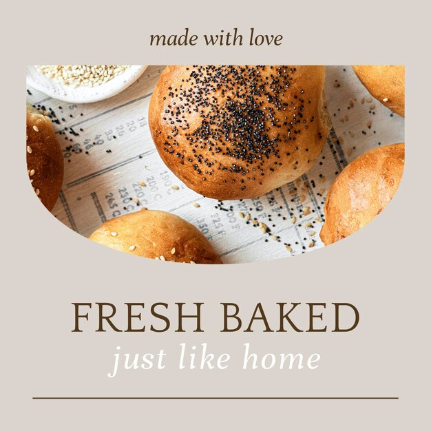 Modèle de publication psd ig fraîchement cuit pour le marketing de la boulangerie et du café