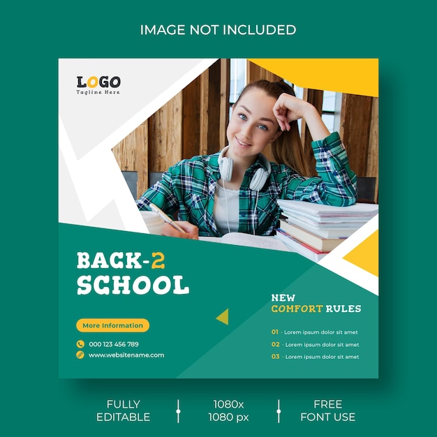 Modèle de publication sur les réseaux sociaux et de bannière Web pour la rentrée des classes