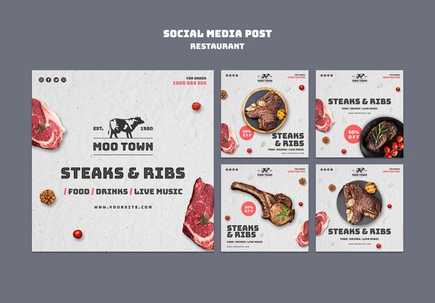 Modèle de publication sur les réseaux sociaux de restaurant de steak