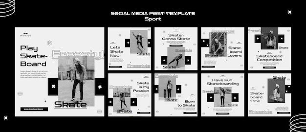 Modèle de publication sur les réseaux sociaux de skateboard