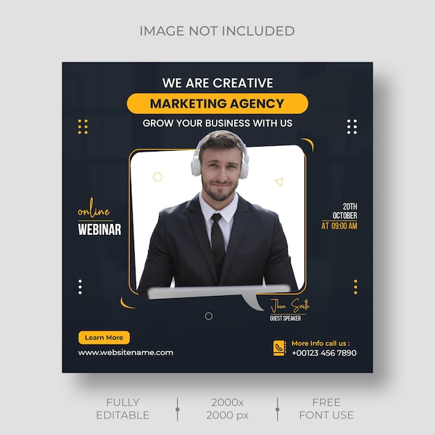 PSD gratuit modèle de publication de webinaire en direct sur les médias sociaux d'entreprise de marketing numérique