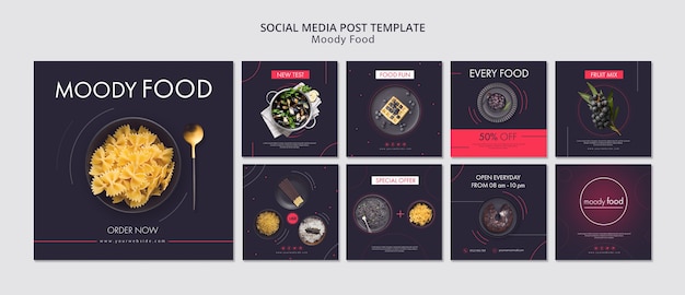Modèle de publications créatives sur les médias sociaux de Moody Food