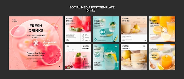 PSD gratuit modèle de publications instagram de boisson design plat