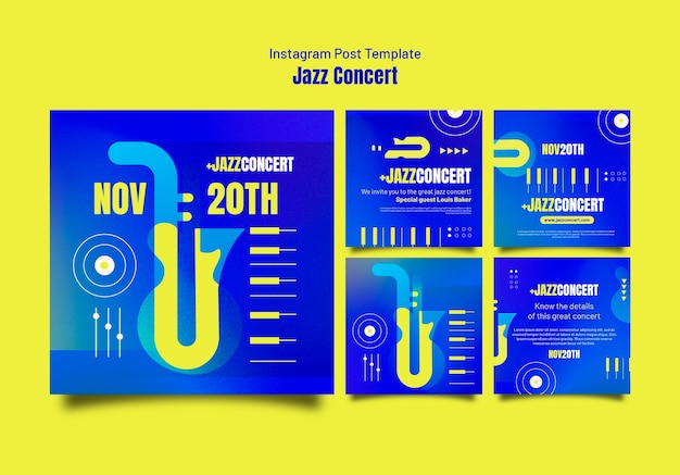 PSD gratuit modèle de publications instagram de concert de jazz dégradé