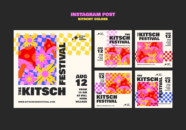 PSD gratuit modèle de publications instagram couleurs kitsch