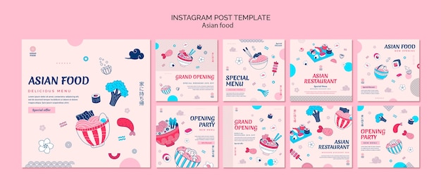 PSD gratuit modèle de publications instagram de délicieux plats asiatiques