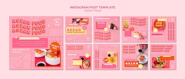 PSD gratuit modèle de publications instagram de délicieux plats asiatiques