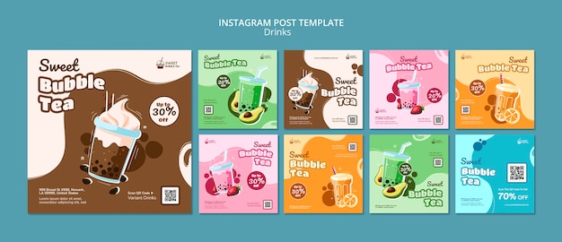 PSD gratuit modèle de publications instagram de délicieux thé à bulles