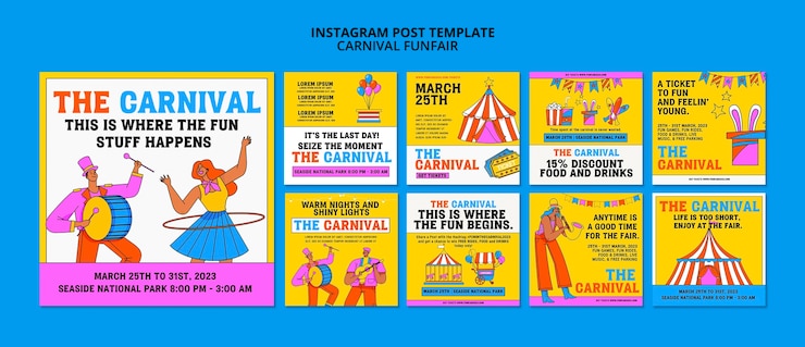 PSD gratuit modèle de publications instagram de divertissement de carnaval