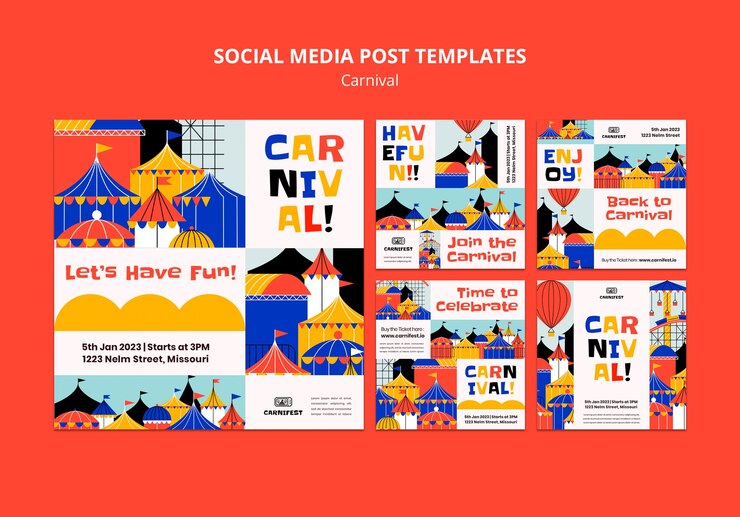 PSD gratuit modèle de publications instagram de divertissement de carnaval
