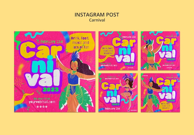 PSD gratuit modèle de publications instagram de divertissement de carnaval