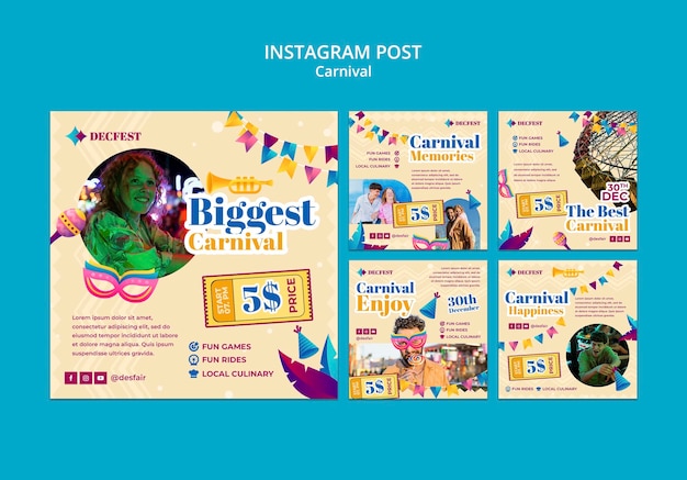 PSD gratuit modèle de publications instagram de divertissement de carnaval