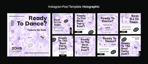 PSD gratuit modèle de publications instagram à effet holographique