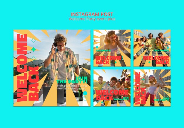 Modèle de publications instagram de fête de bienvenue rétro