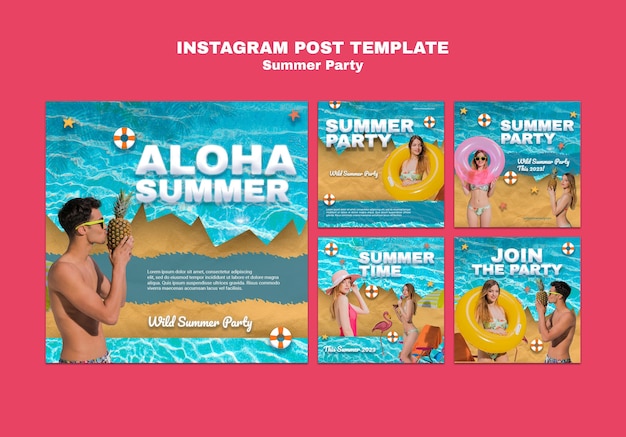 PSD gratuit modèle de publications instagram de fête d'été