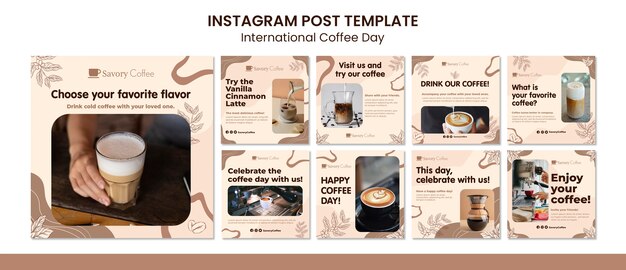 PSD gratuit modèle de publications instagram de la journée internationale du café