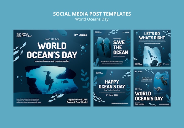 Modèle de publications instagram de la journée mondiale de l'océan