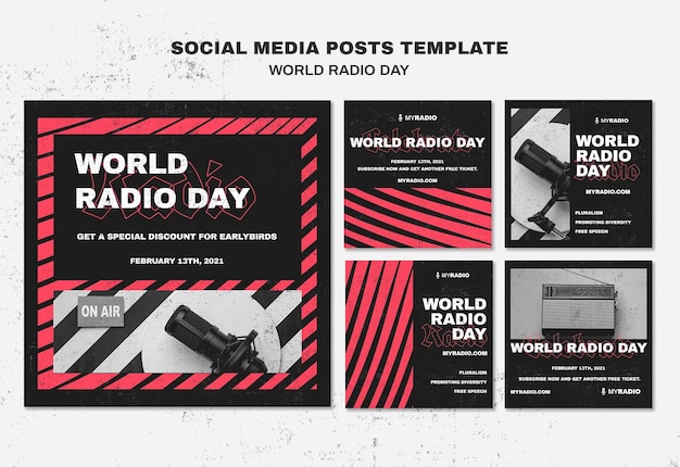 PSD gratuit modèle de publications instagram de la journée mondiale de la radio