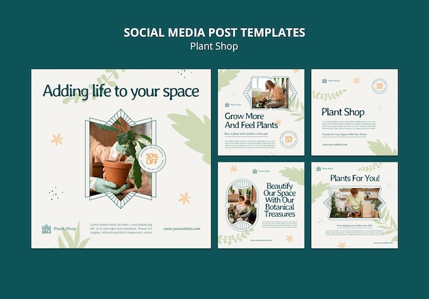 PSD gratuit modèle de publications instagram de magasin de plantes