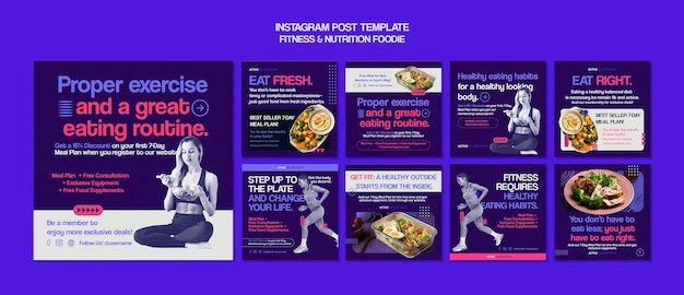 PSD gratuit modèle de publications instagram sur la nutrition de remise en forme