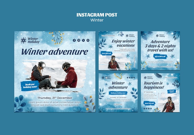 PSD gratuit modèle de publications instagram pour la saison d'hiver