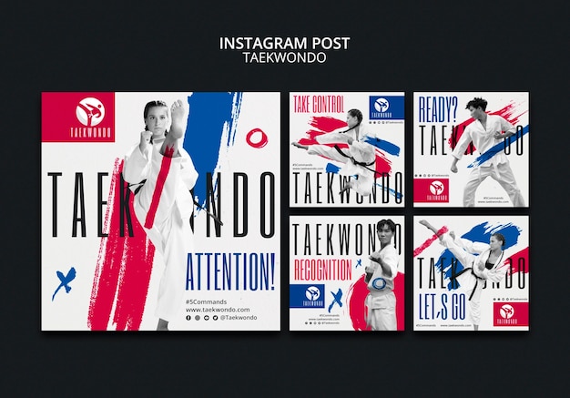 PSD gratuit modèle de publications instagram de pratique de taekwondo