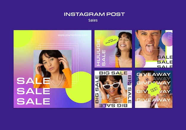 PSD gratuit modèle de publications instagram de remise sur les ventes dégradées