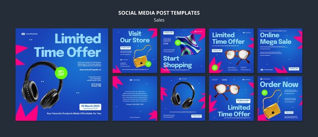 PSD gratuit modèle de publications instagram de remise sur les ventes