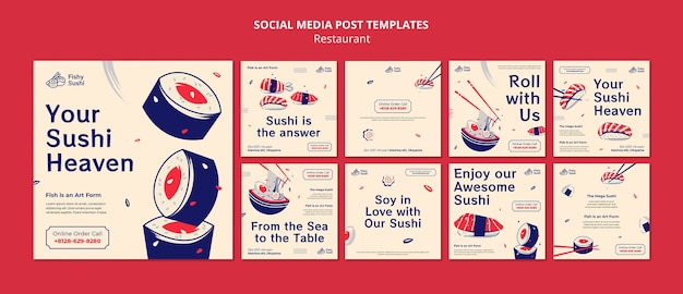 PSD gratuit modèle de publications instagram de restaurant de cuisine délicieuse