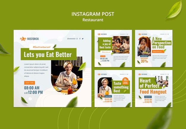 PSD gratuit modèle de publications instagram de restaurant design plat